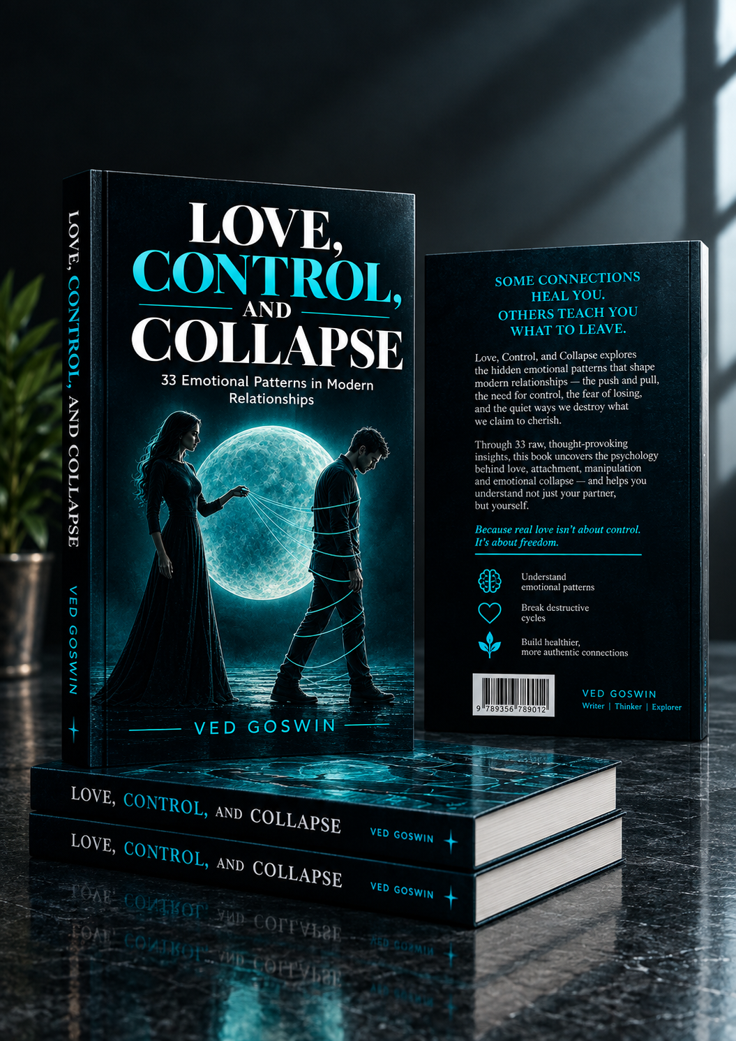 Love, Control, and Collapse book mockup by Ved Goswin